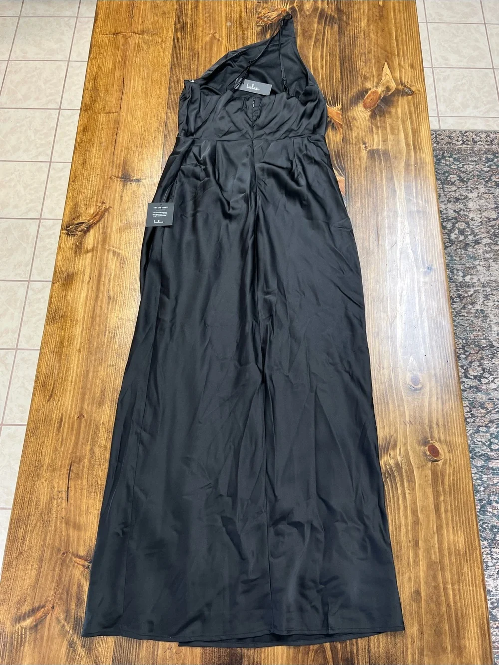 Lulus Signature Elegance Black Satin One-Shoulder Maxi Dress Size XL NWT